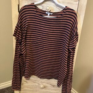 Stevie Hender Navy and Orange Striped Long/Ruffle Sleeve Top